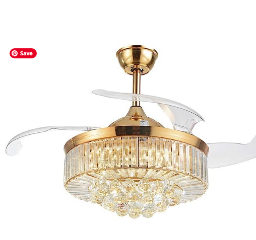 US DELIVER Modern Dimmable Fandelier Crystal Ceiling Fan